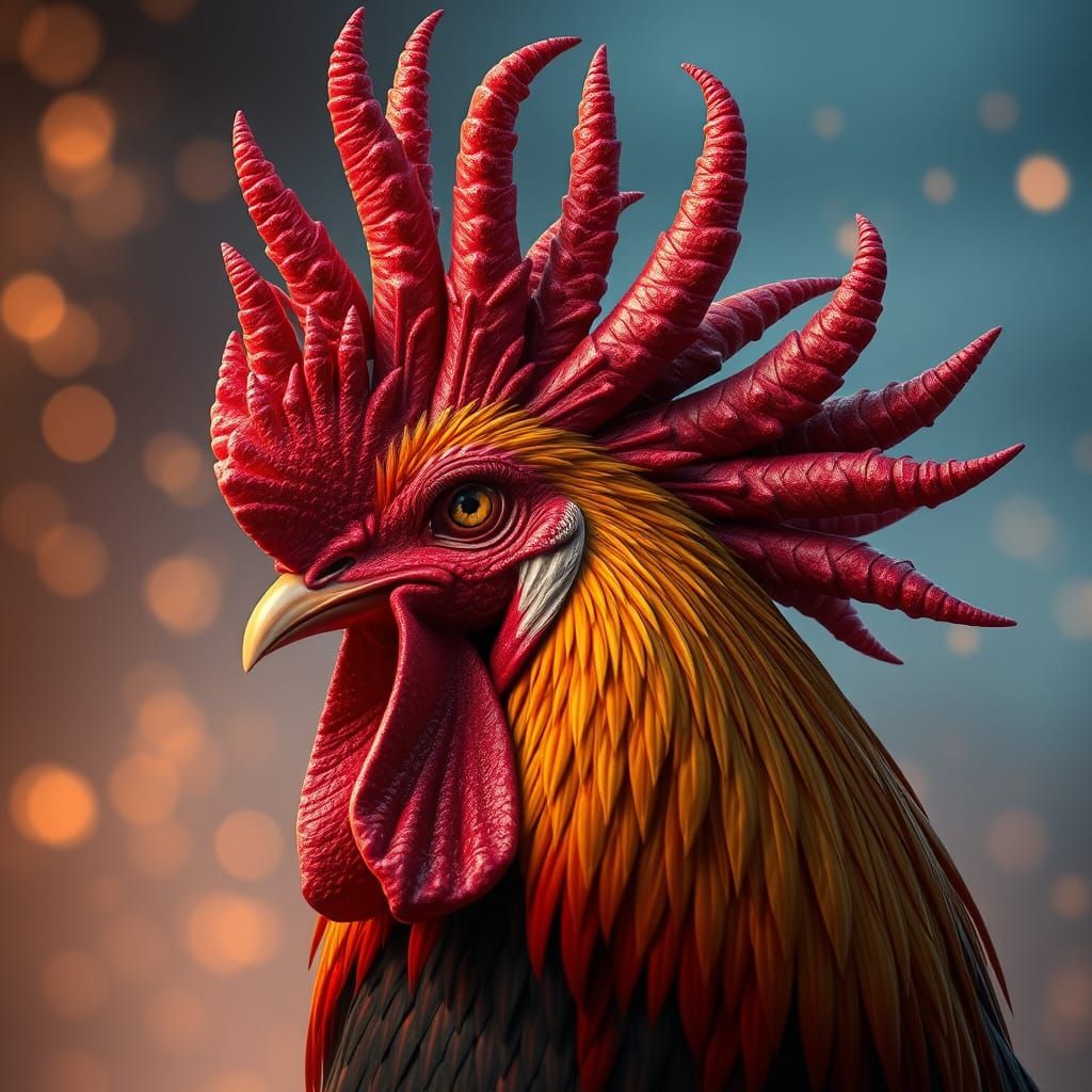 Majestic, Otherworldly Rooster in Golden Twilight