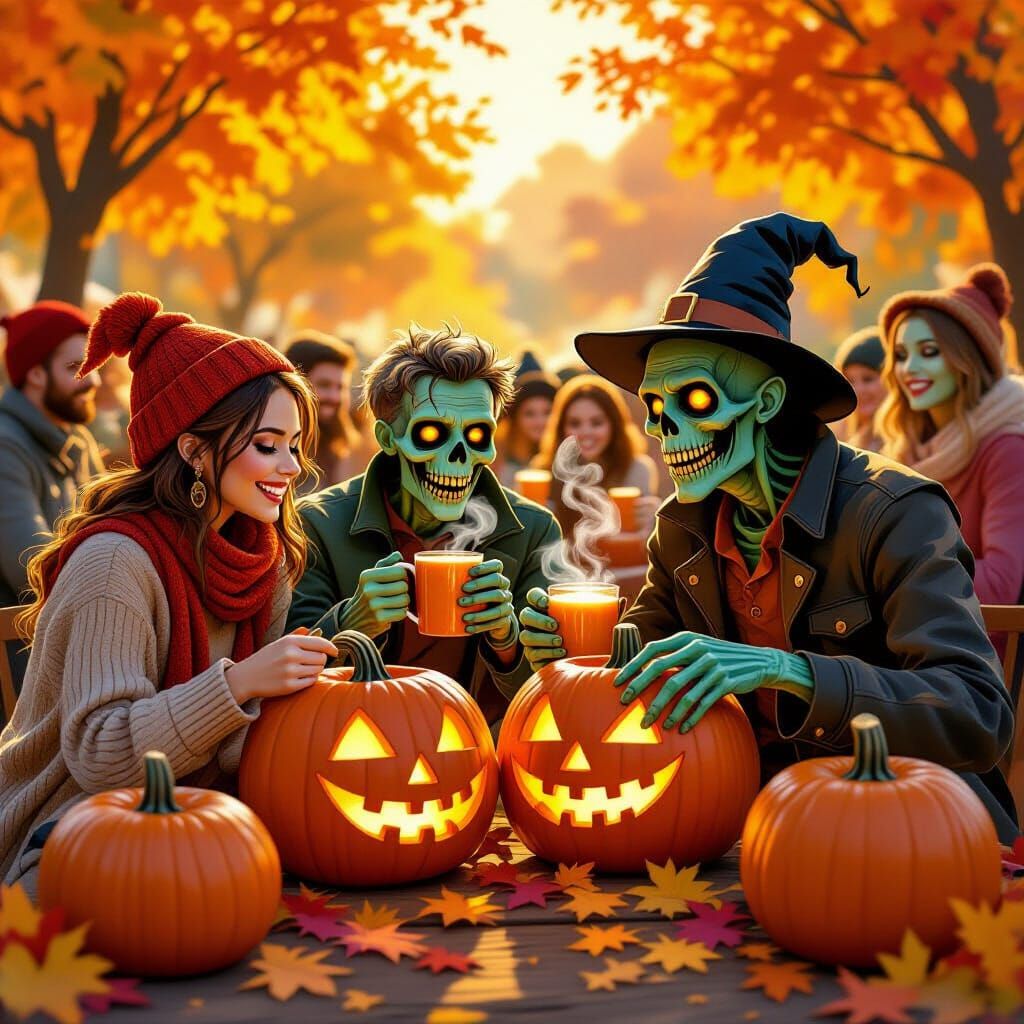 Zombies Carve Pumpkins at Autumn Festival