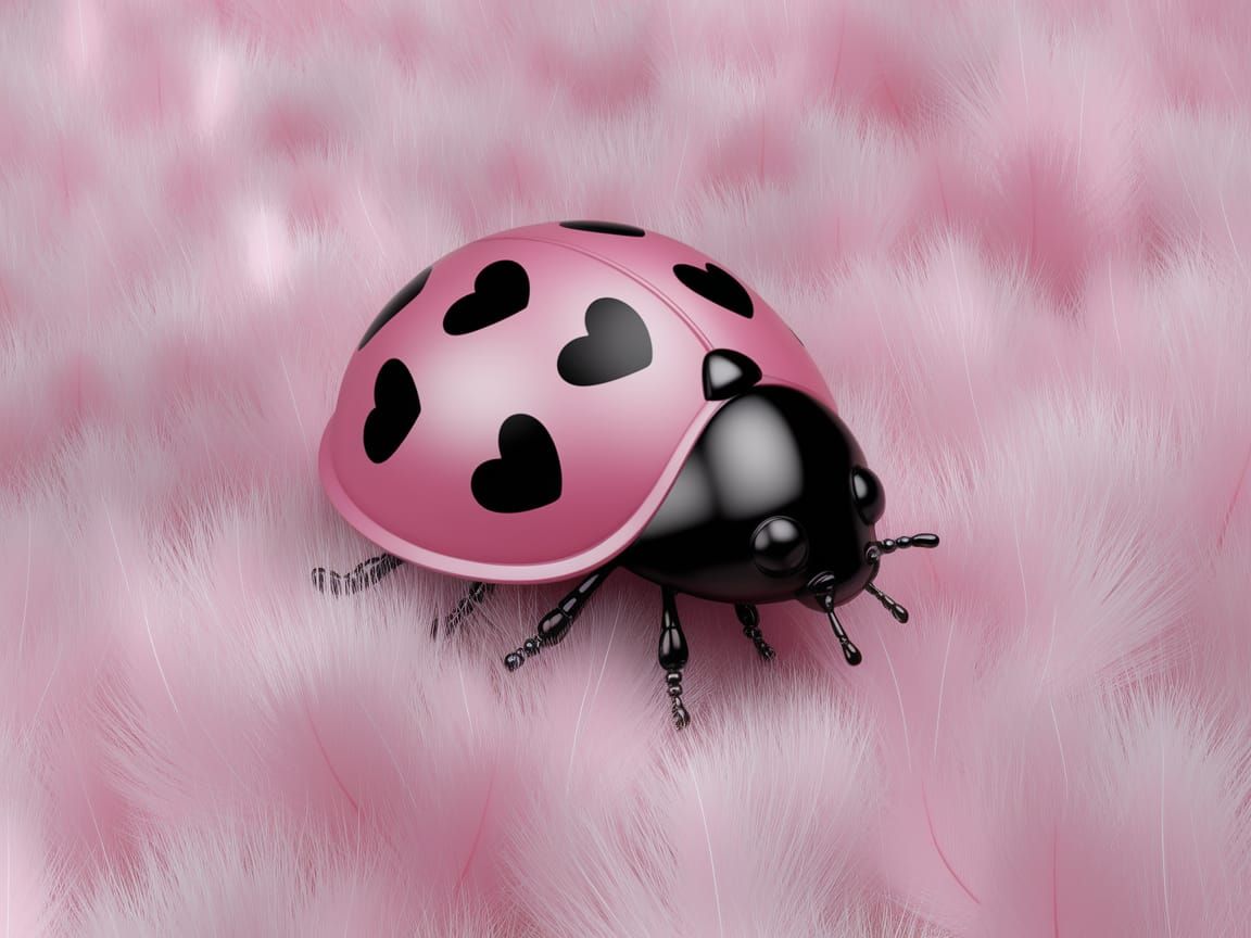 Whimsical Kawaii Ladybug on Pastel Feathers