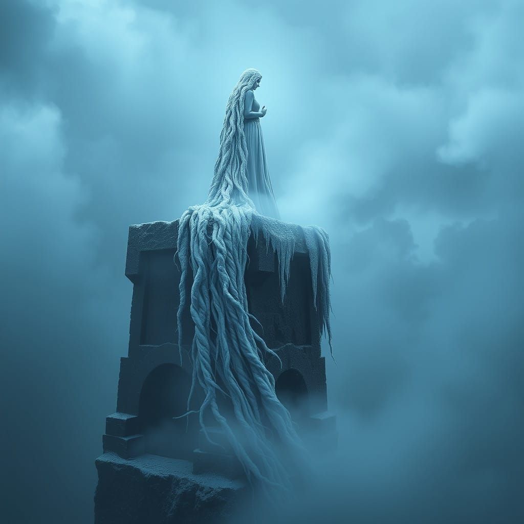 Mystical Sleeping Beauty in Eerie, Foggy Tower