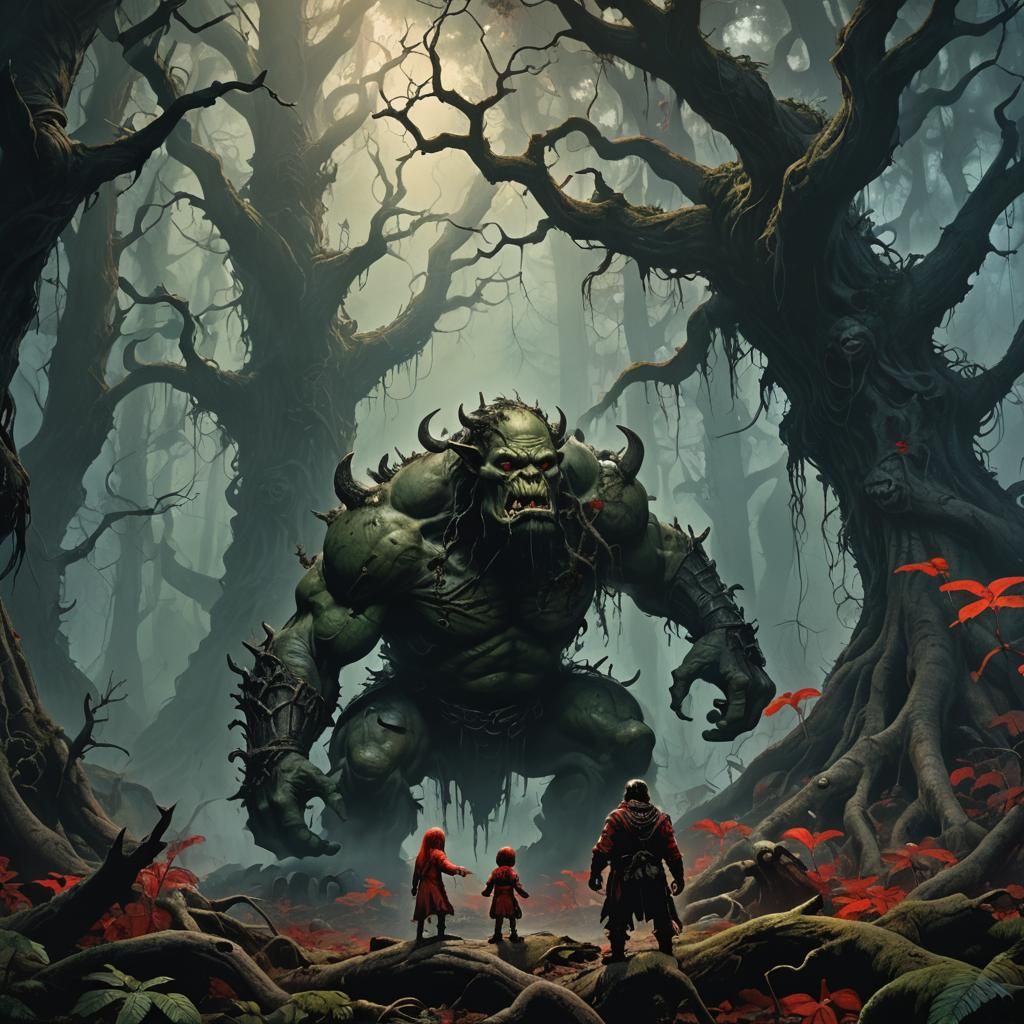 Orc Devouring Child in Dark Fantasy Matte Painting