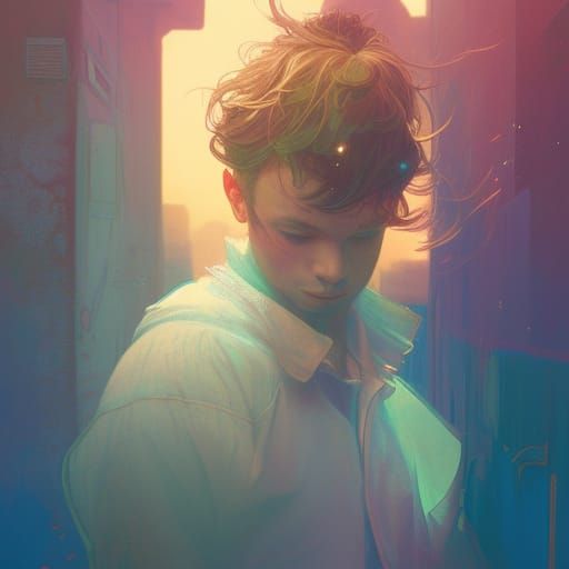 Dreamy Portrait: Houses Atop a Boy's Head