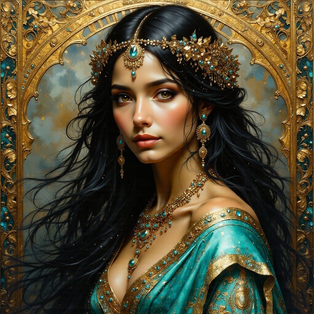 Arabian Queen in Art Nouveau Style with Metallics