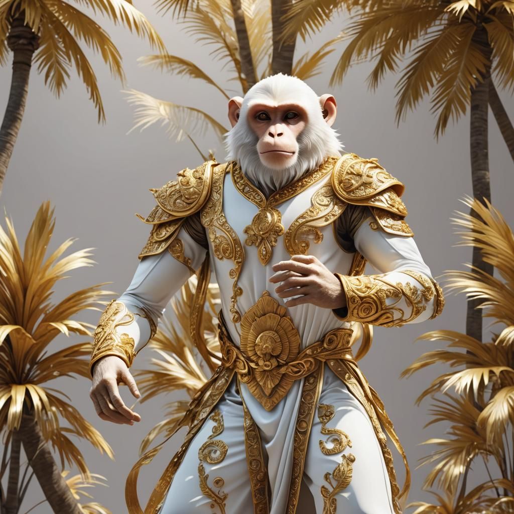 Animated 3D Monkey Man in Golden Silk Dress