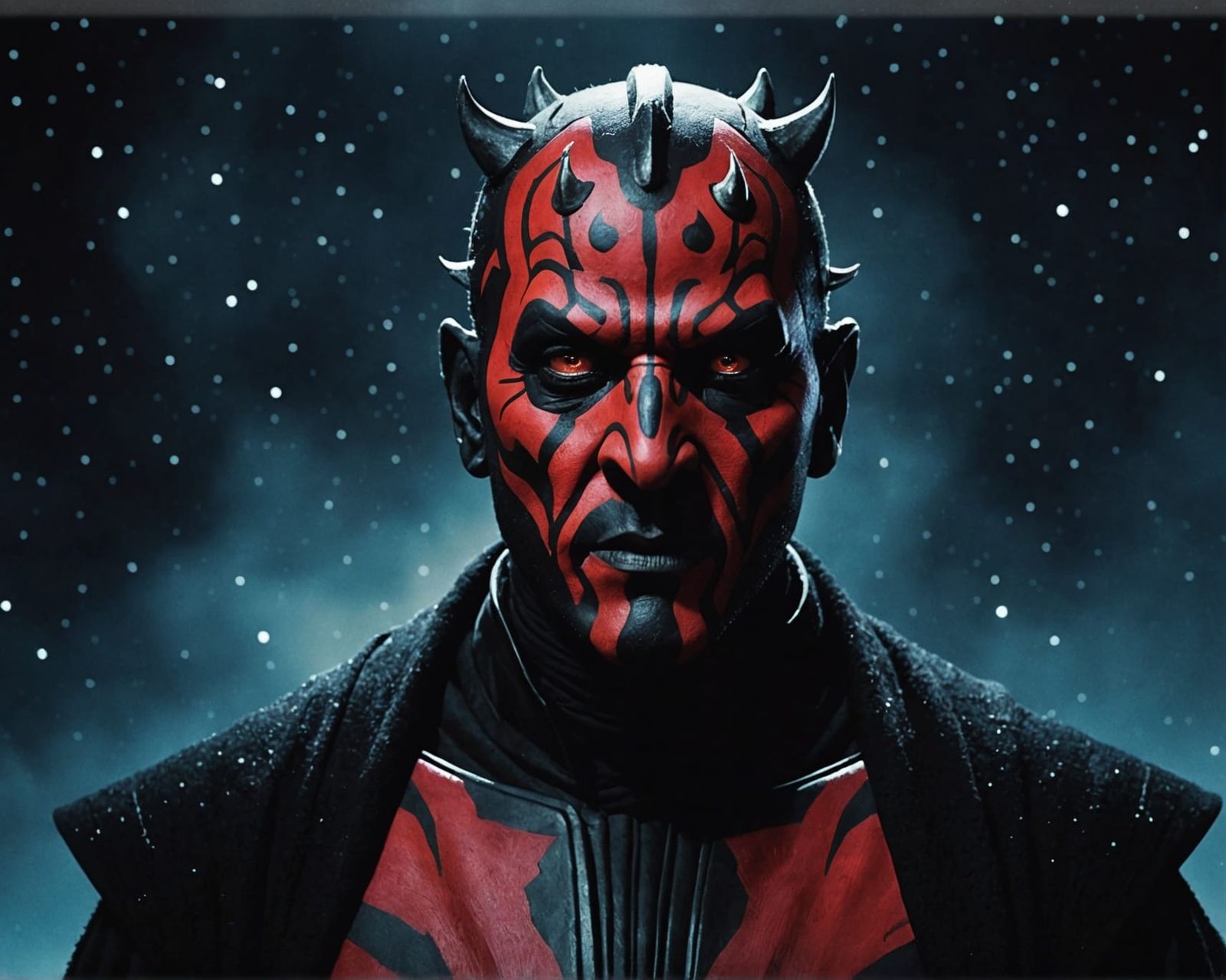Starry Darth Maul Face in a Dramatic Sky