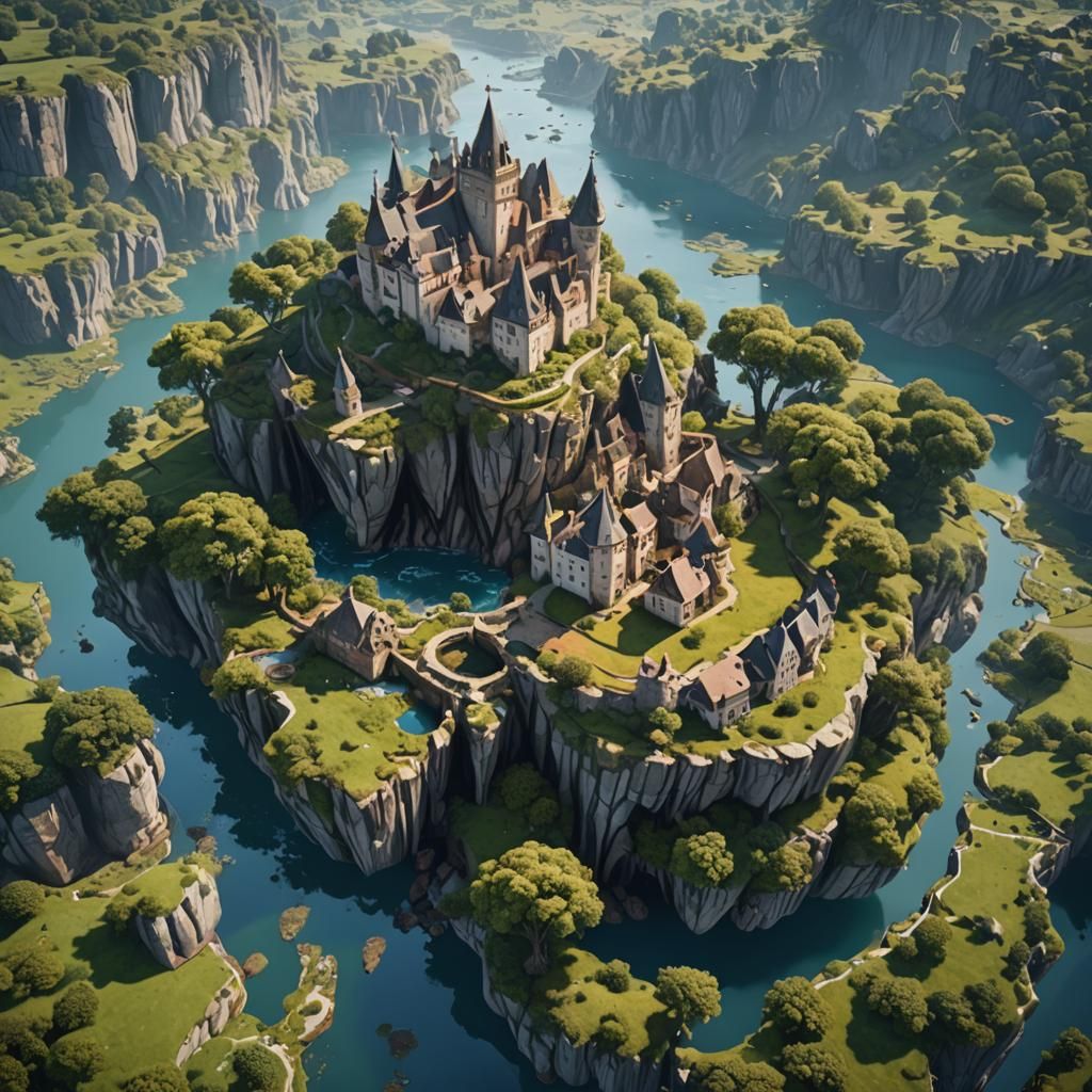 Fantastical Floating Island in Brittany Landscape