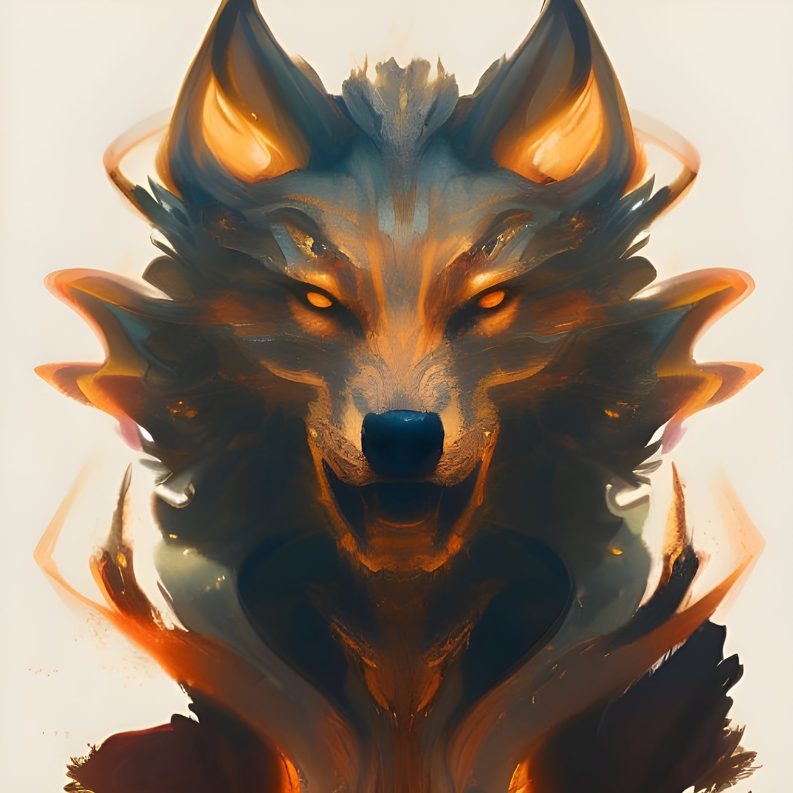 Fiery Wolf Portrait in Hyperdetailed Digital Art
