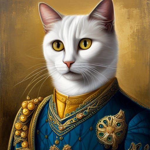 Cat in Renaissance Royal Uniform: Abstract Art Portrait