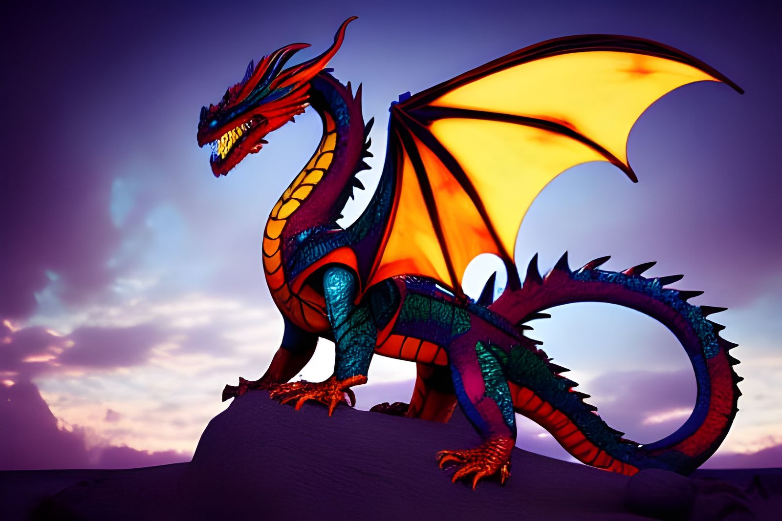 Stained Glass Dragon in Hyperrealistic Style