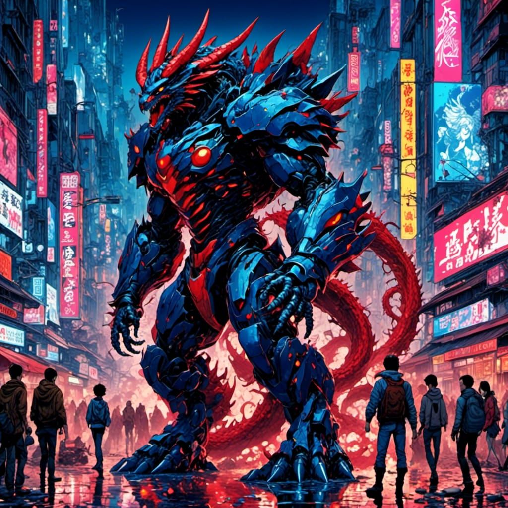 Anime Kaiju Destruction in Tokyo
