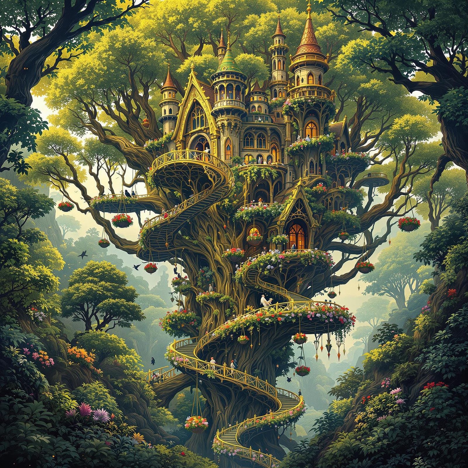 Surreal Tree Castle in Vibrant Forest