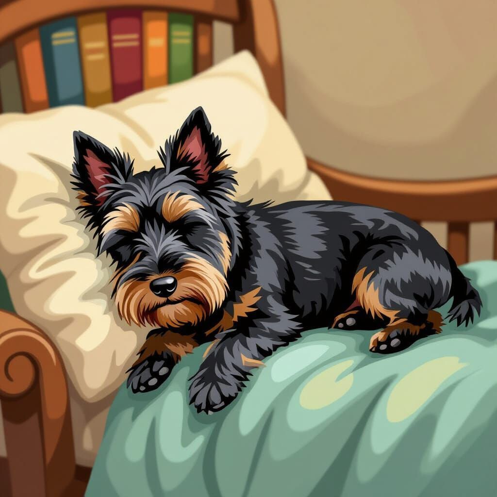 Scottish Terrier Sleeping in Storybook Style