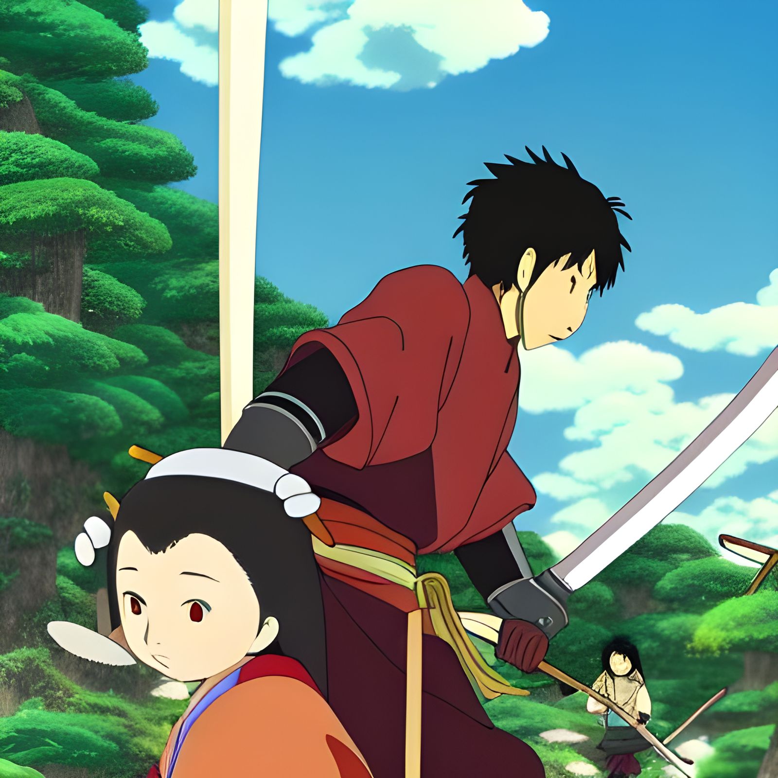 Epic Samurai Battle in Ghibli Anime Style