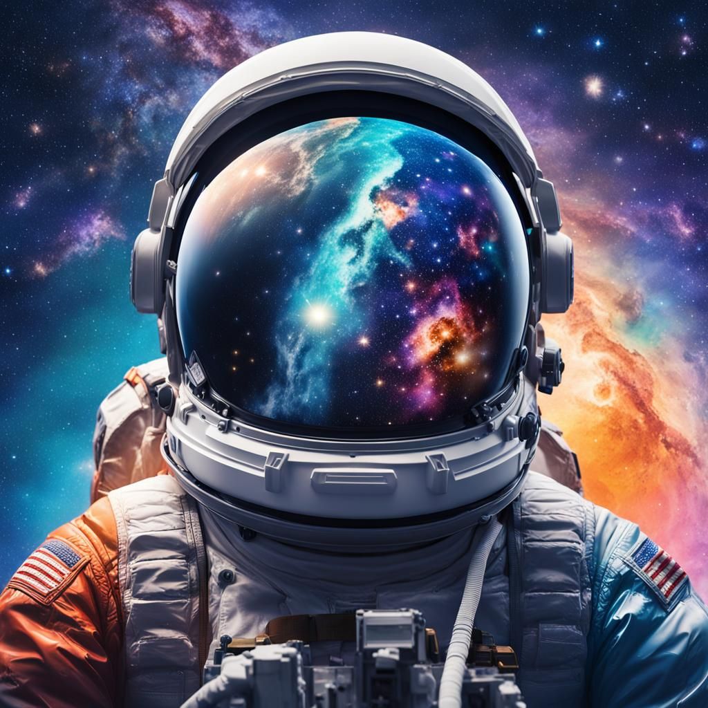 Astronaut Helmet Reflecting the Milky Way Galaxy