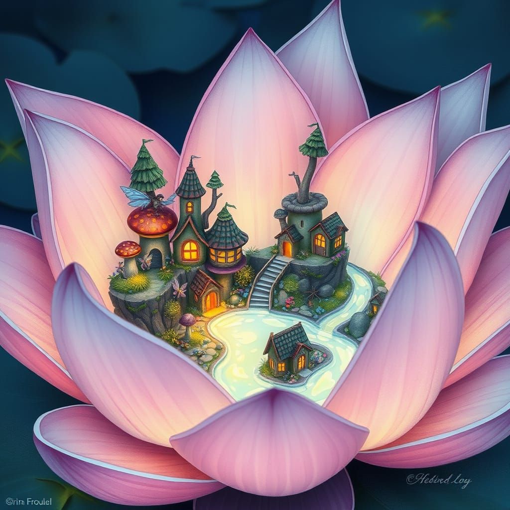 Whimsical Fairy Village Blooms in Soft Pastel Petals