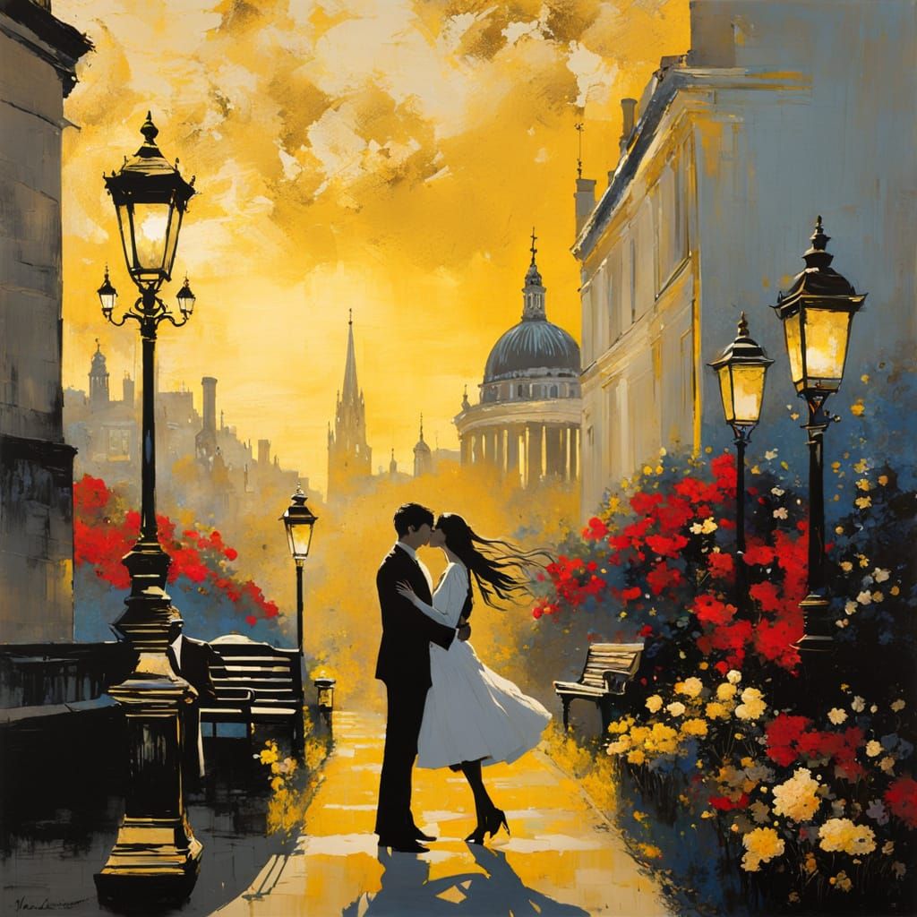 Romantic London Scene in Vibrant Colors