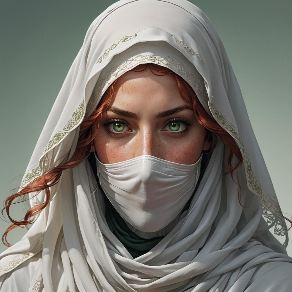 Red-Haired Actress in Niqab: Hyperdetailed Portrait