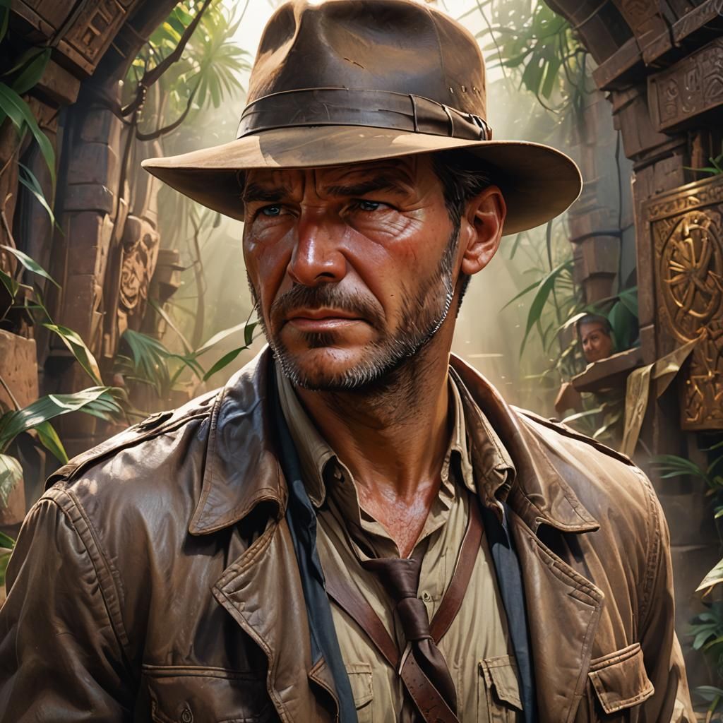 Detailed Portrait of Indiana Jones in Splash Art Style