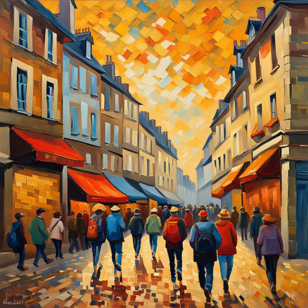 Rennes Street Scene in Neo-Impressionist Style