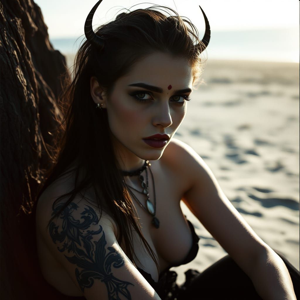 Mysterious Witch on Beach Portrait
