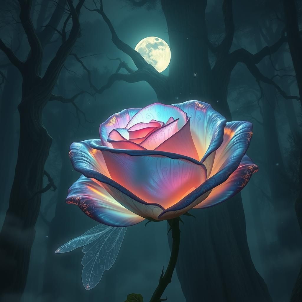 Ethereal Tree Fairy with Iridescent Rose