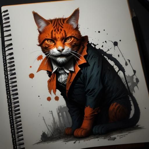 Horror Orange Cat Joker Fusion in Doré Style