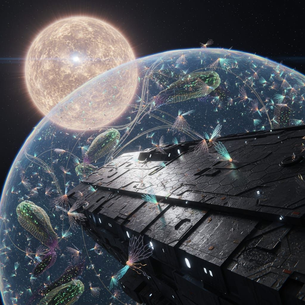 Colossal Spaceship Encounter in Deep Space