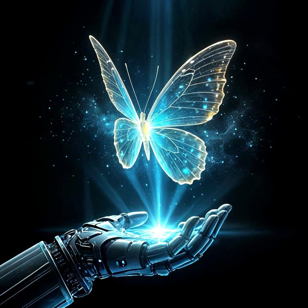 Surreal Holographic Butterfly in Cyberpunk Style