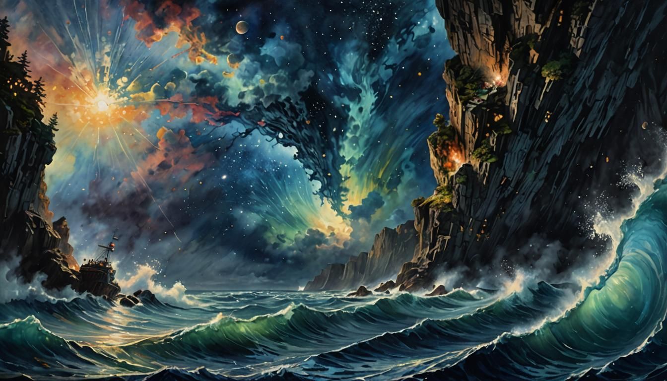 Night Sea Abyss in Watercolour Style