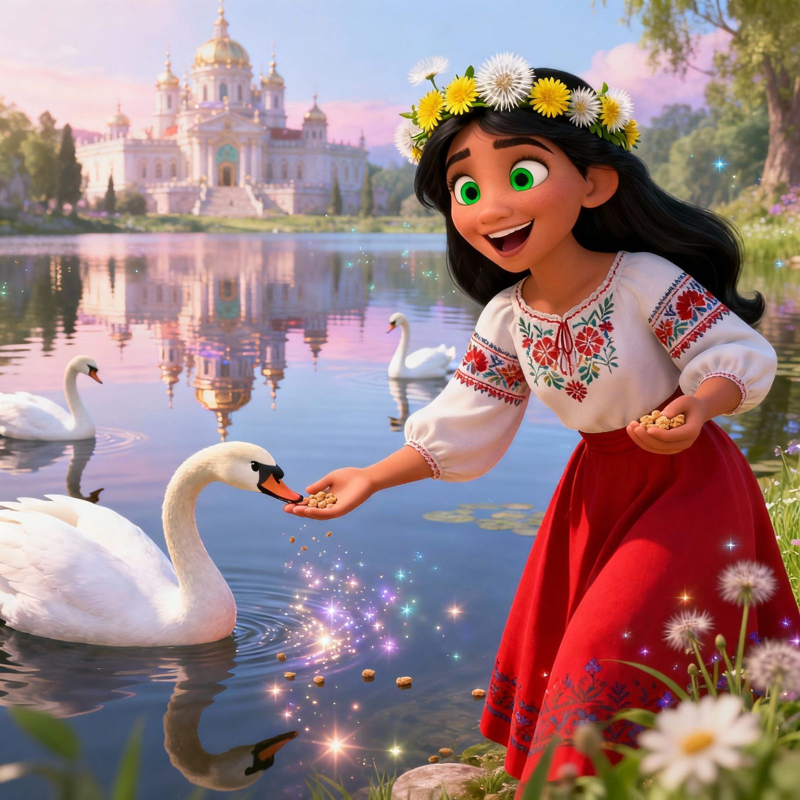 Hispanic Girl in Ukrainian Dress with Dandelion Crown