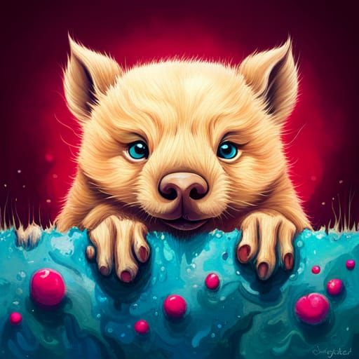 Cute fluffy baby wombat