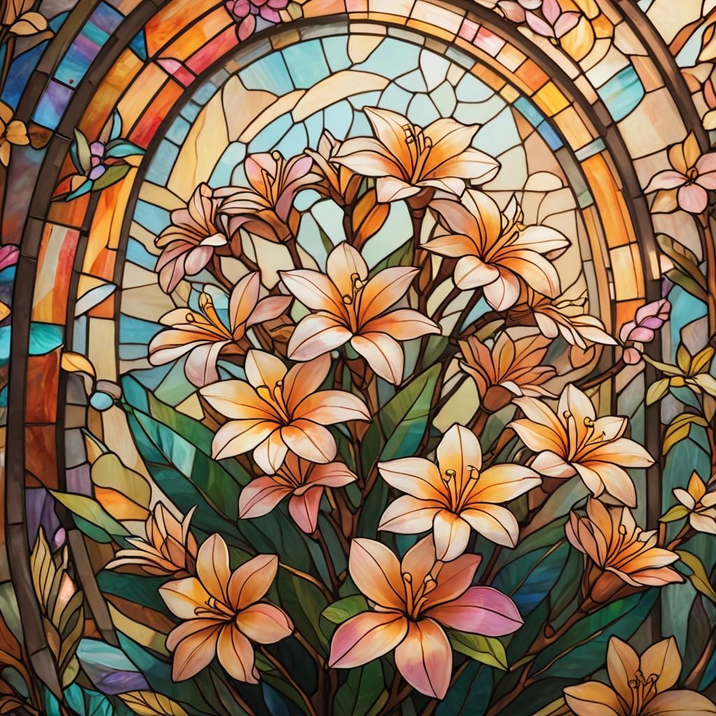 Frangipani Flower in Art Deco Stained Glass