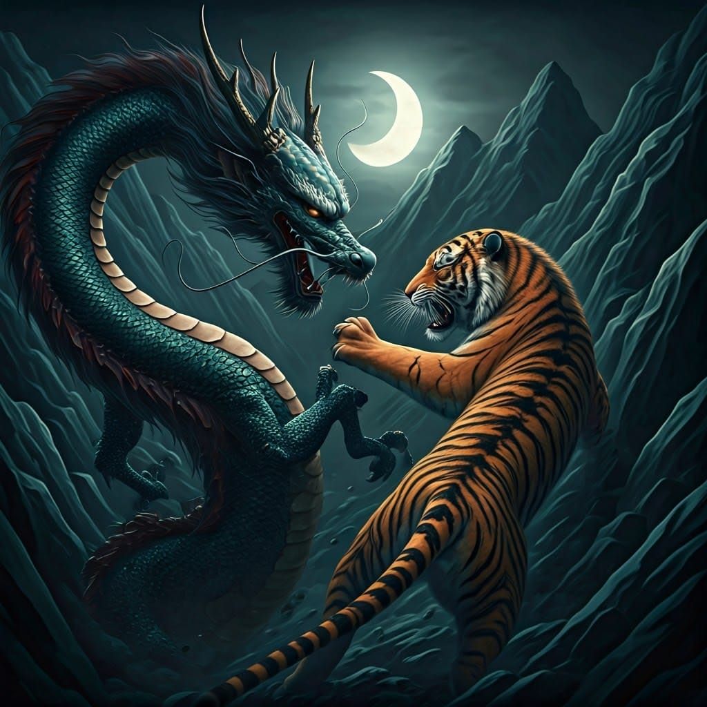 Dragon and Tiger in Epic Ukiyo-e Battle