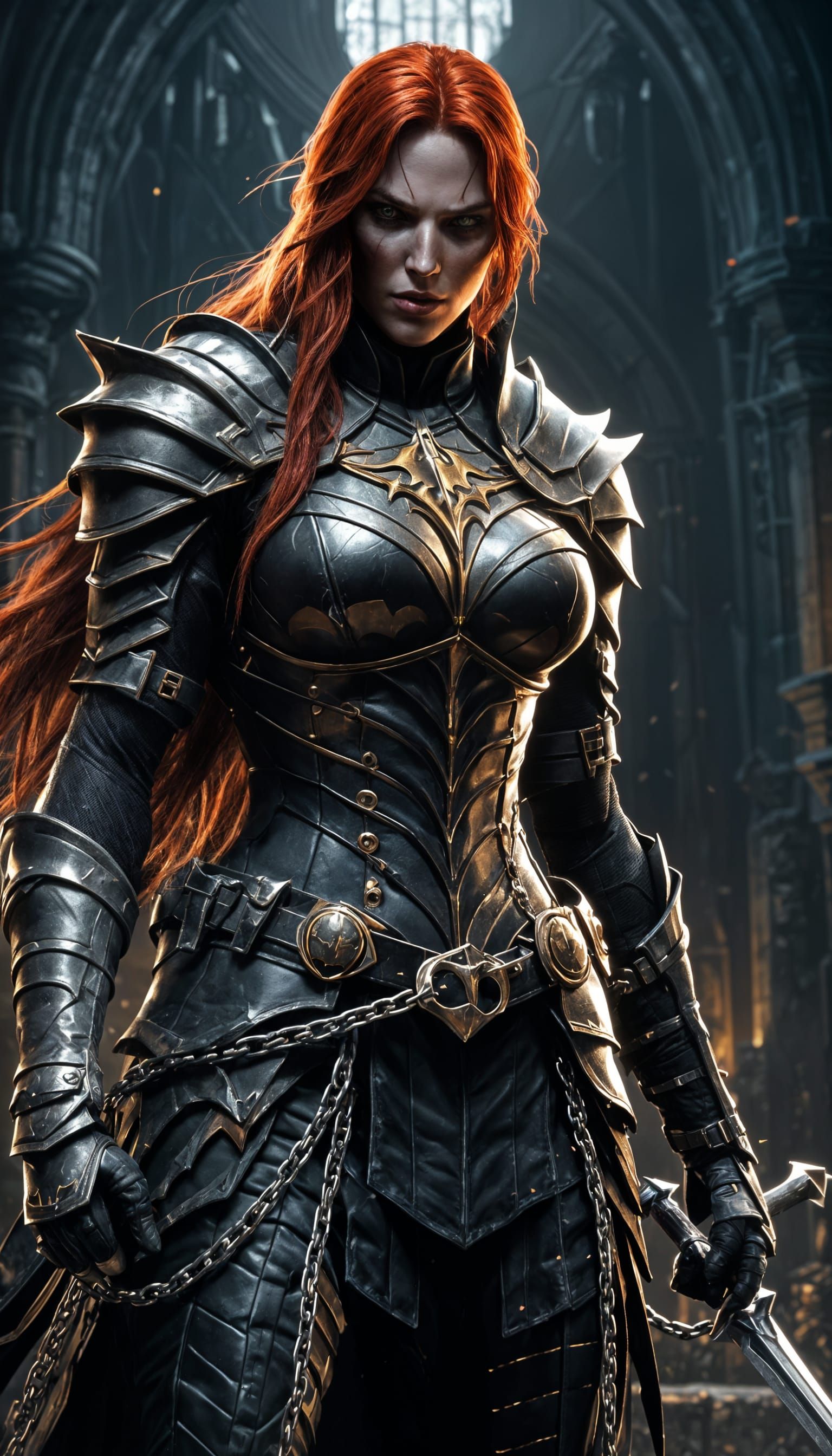 Batgirl as Dark Souls Boss in Dark Fantasy Art
