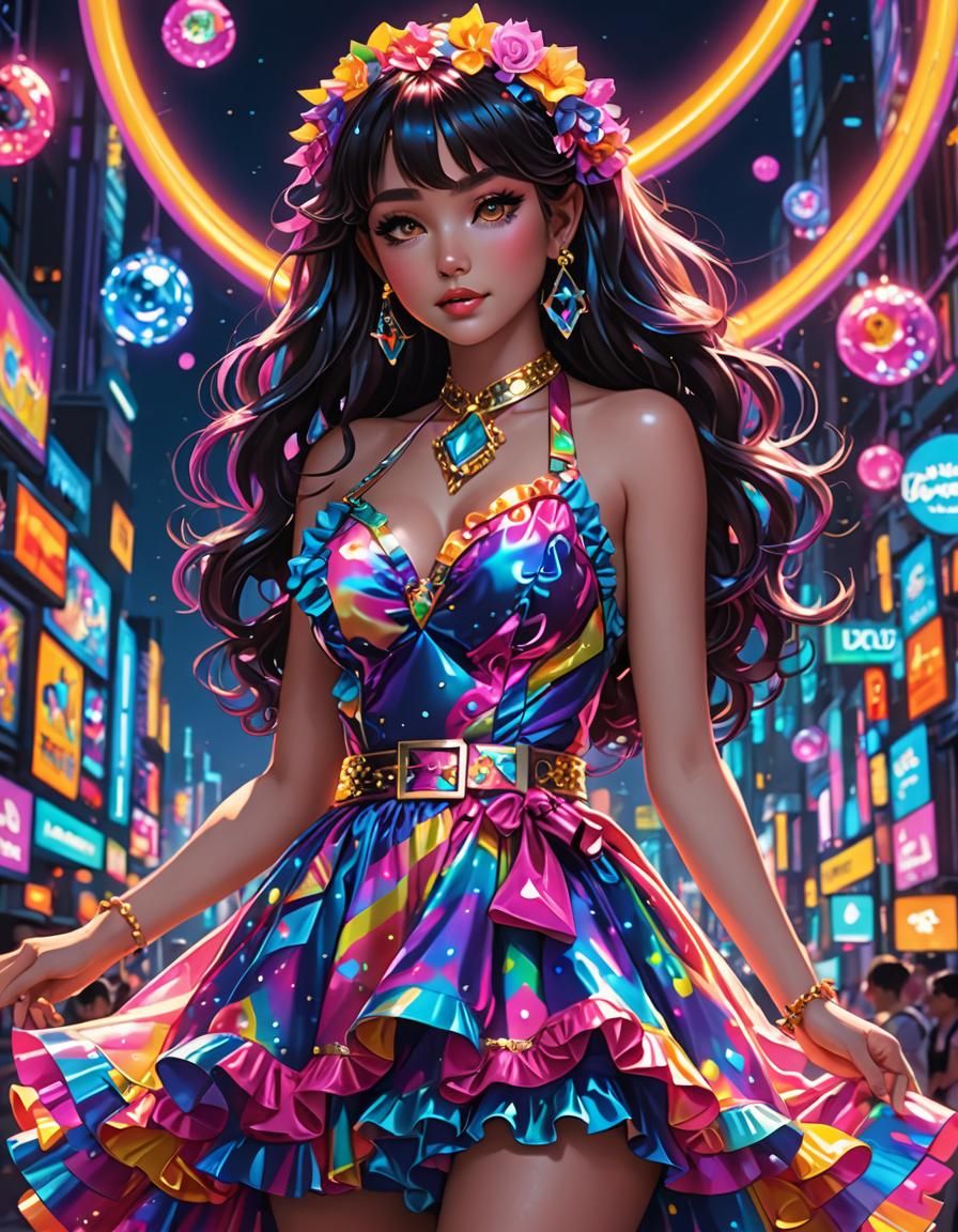Neon Beltane: Anime Art in Lisa Frank Style