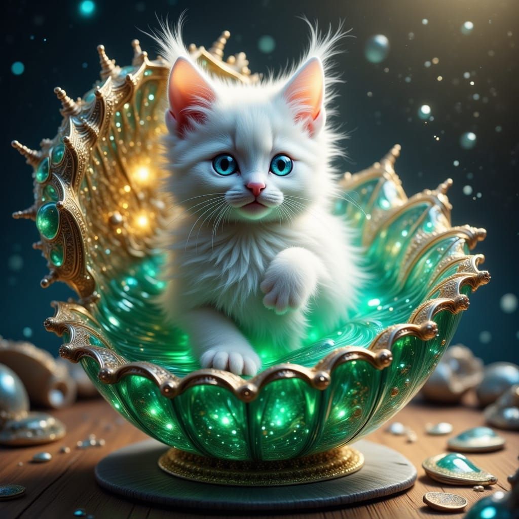 Open Prompt  White Kitten Green Shell