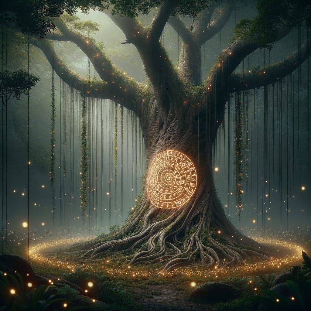 Ancient Balete Tree with Glowing Baybayin Script