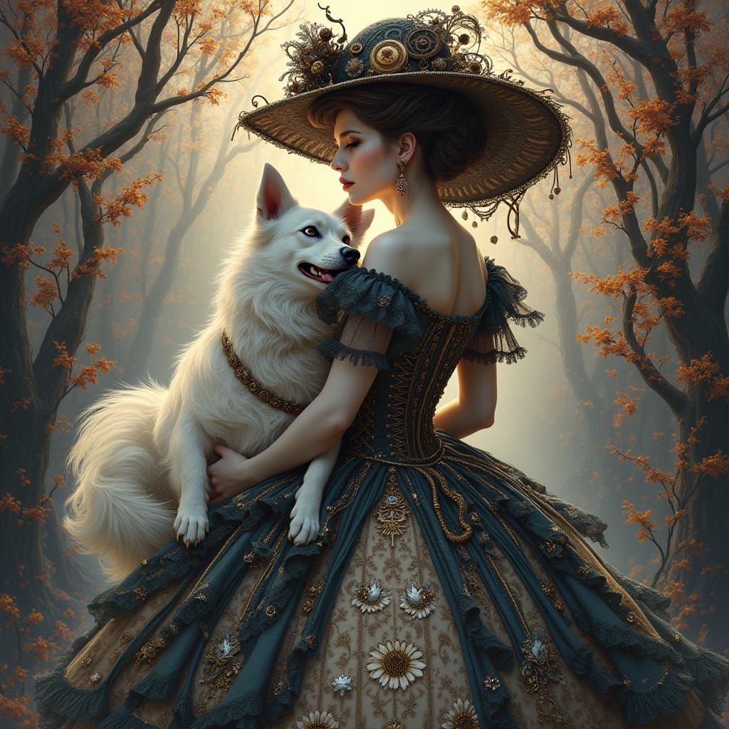 Steampunk Lady with Dog in Victorian Dress