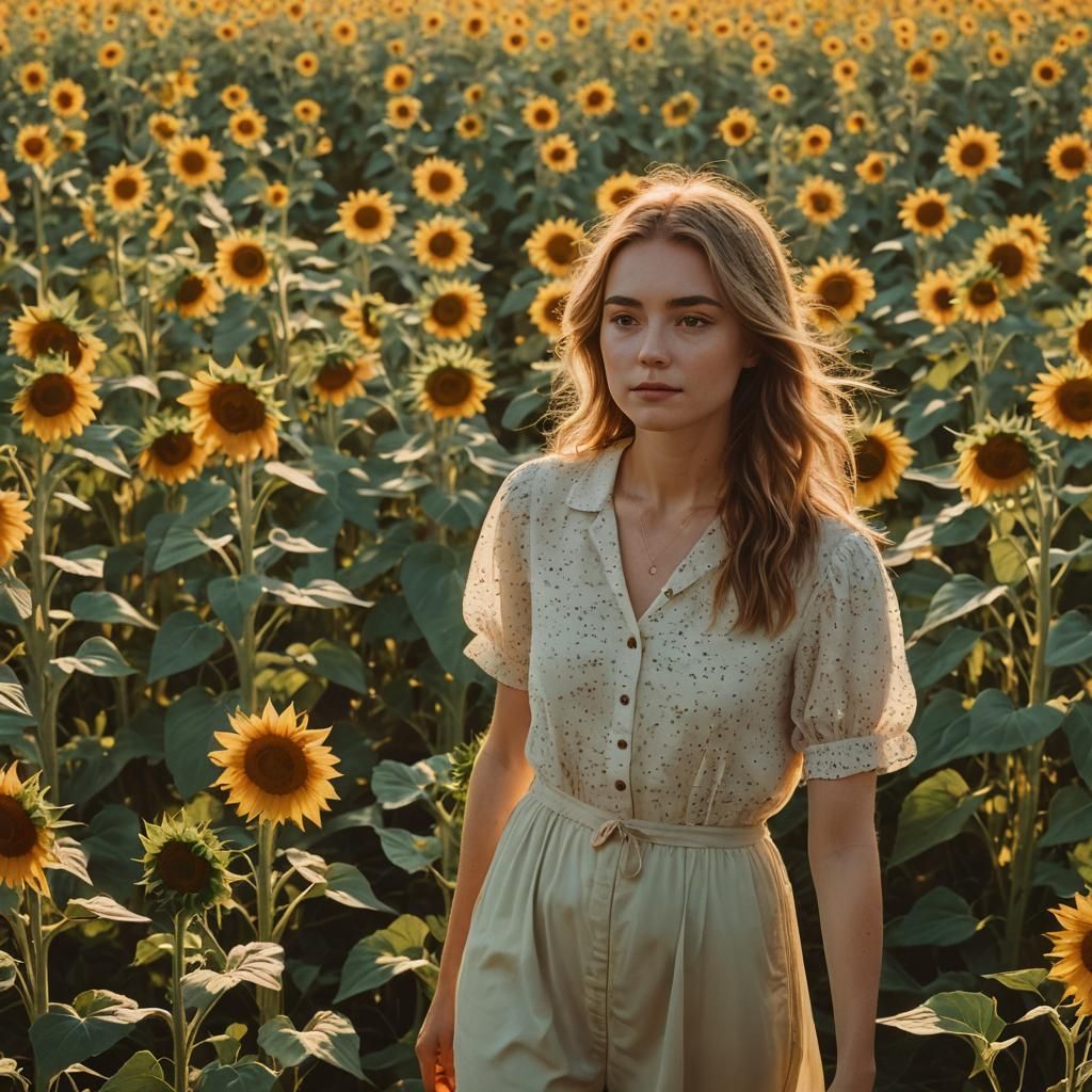 Emma in Sunflowers: Golden Hour Cinematic Still