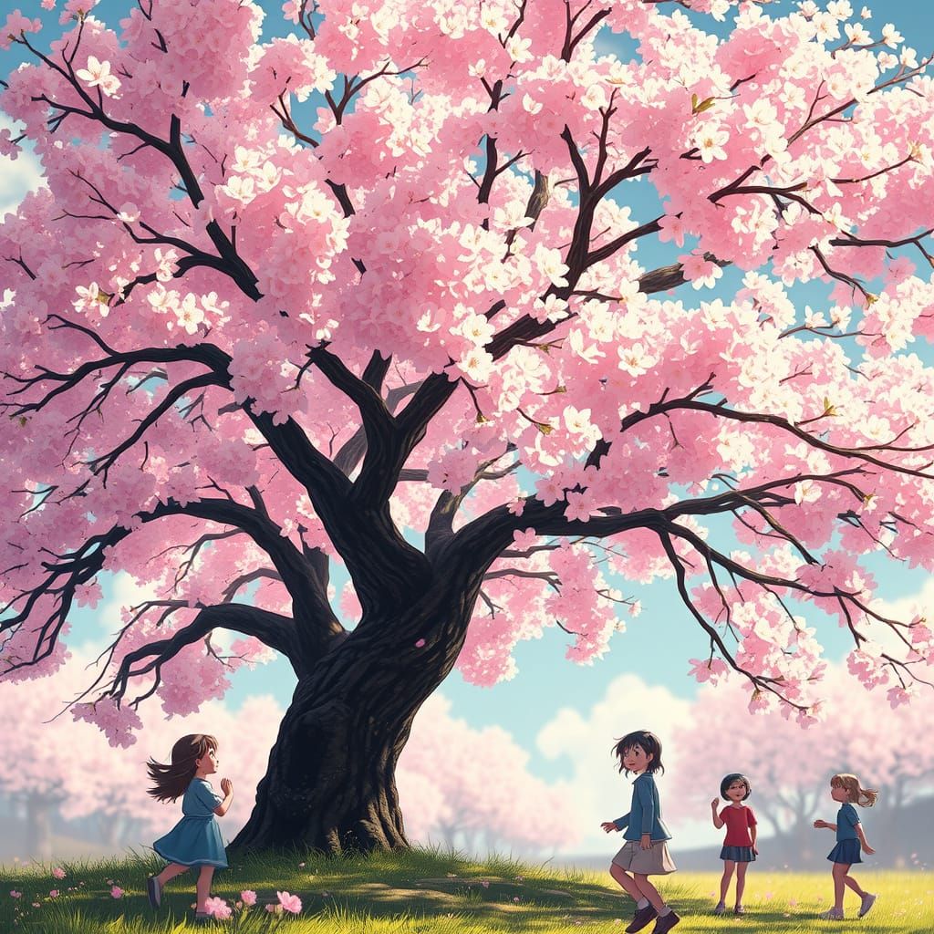 Surreal Cherry Blossom Wonderland in Soft Pastels and Radian...