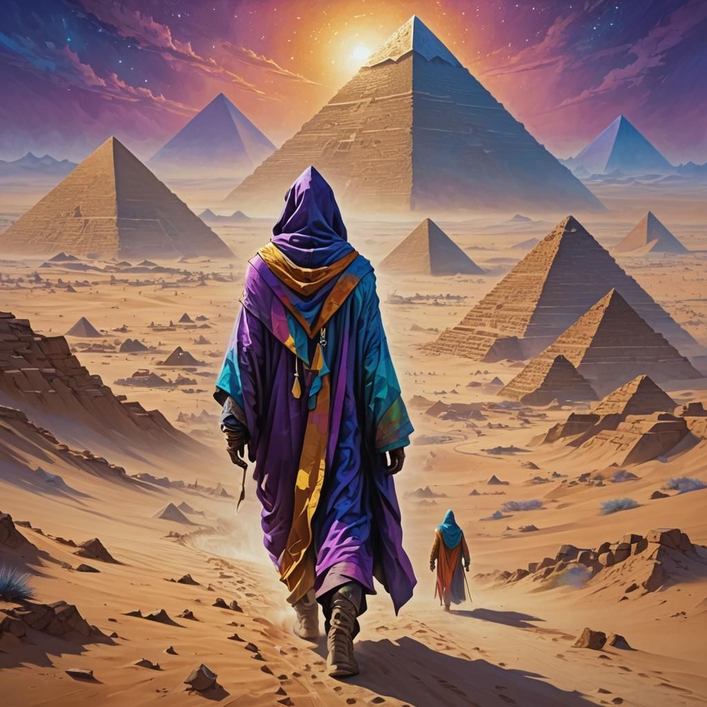 Hooded Giant in Desert Landscape, Digital Art