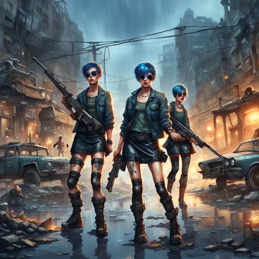 Cyberpunk Squad in Post-Apocalyptic City