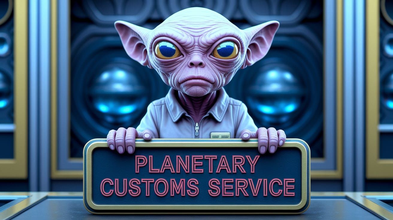 Alien at Planetary Customs Service, Alcohol Ink Art