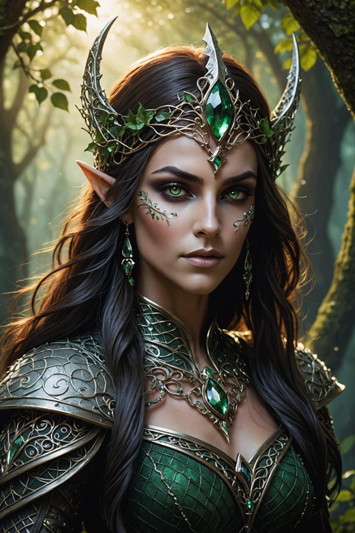 An ultra-realistic and ultra-detailed picture of and heroine dark elf her lithe frame, toned from countless battles, is ...