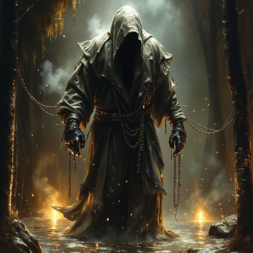 Powerful Figure Breaking Chains in Dramatic Digital Art