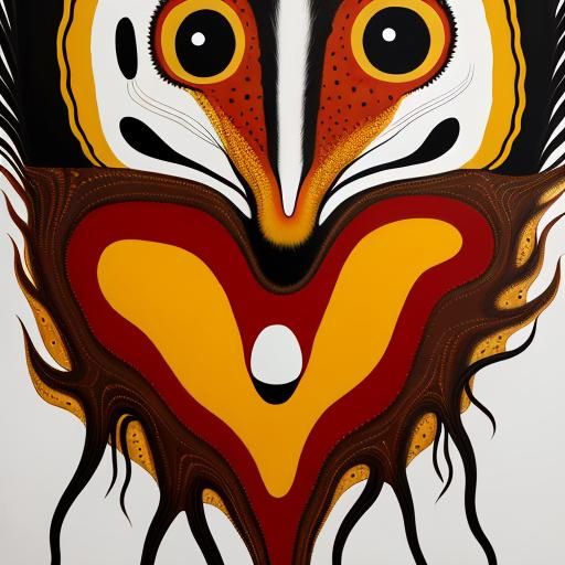 Abstract Animal Faces in Surrealist Aboriginal Oil Painting