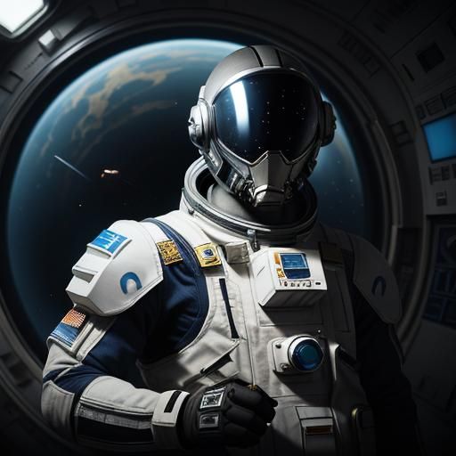 Astronaut with Alien on Space Station in 3D