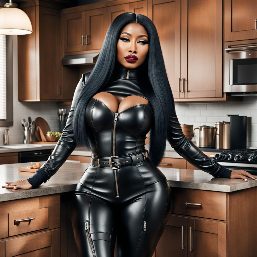 Leather Outfit Fashion Portrait in Gritty Kitchen