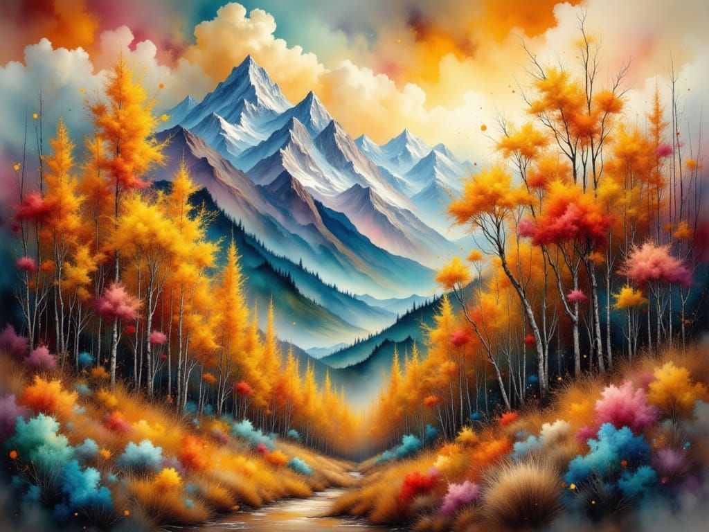 Vibrant Impressionist Landscape with Colorful Trees