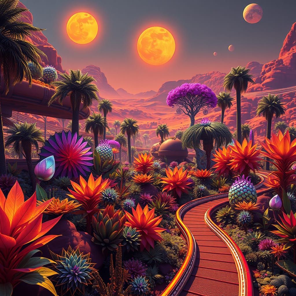 Futuristic Martian Botanical Garden in Matte Painting Style